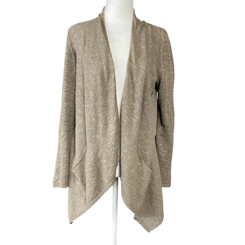 Eileen Fisher Cardigan Sweater Womens S Beige Linen Cotton Open Front Drape Knit